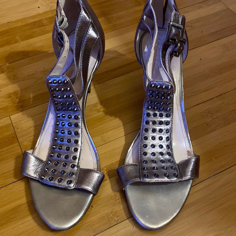 Beautiful silver shimmer heeled sandals